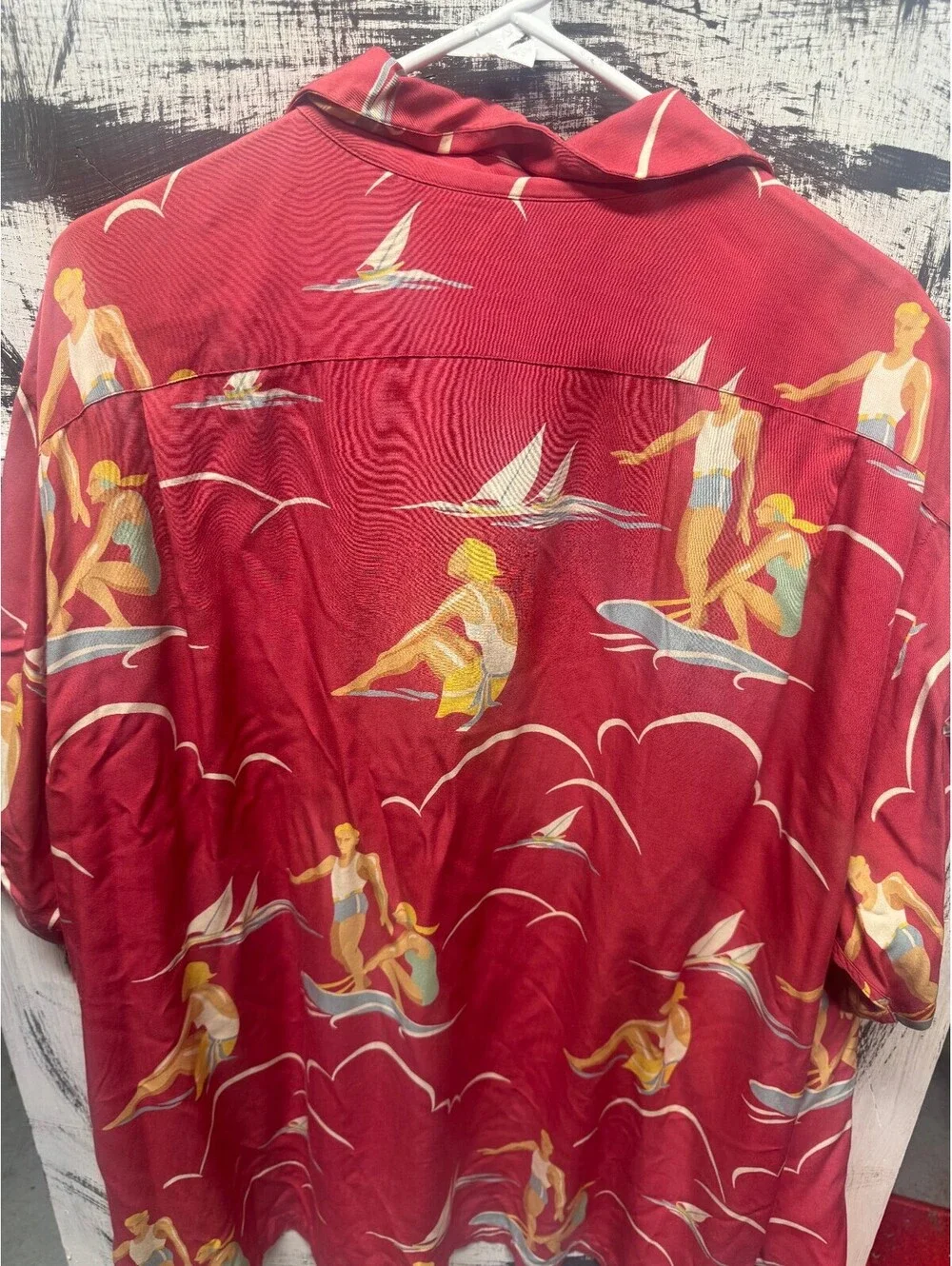 rare vintage polo ralph lauren camp art nouveau coral surfing hawiian shirt